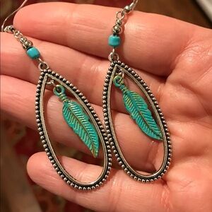 Bohemian patina feather dangle earrings